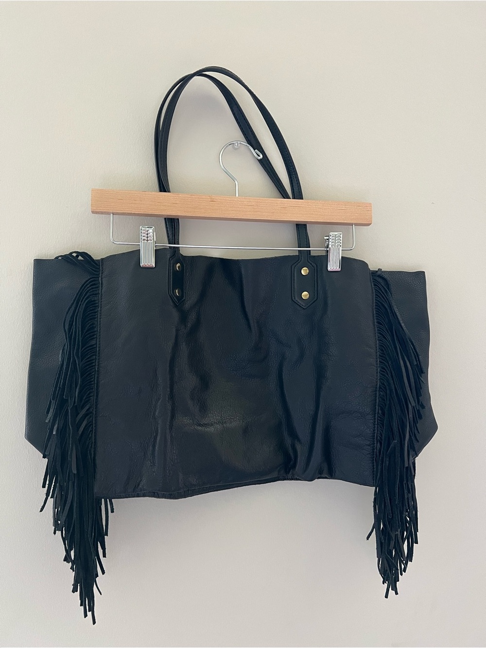 Genuine Leather Fringe Tote Bag Black Large Sam Edelman Payton Western Cowboy